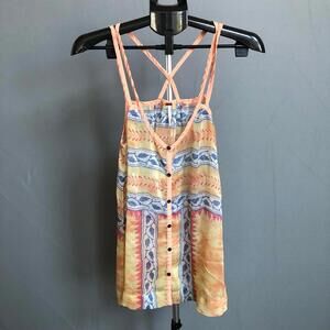 Free People Boho Multicolored Geometric Floral Sheer Tank Top M